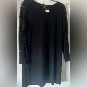 Tahari Black Long-Sleeve Lace-Accent mini
